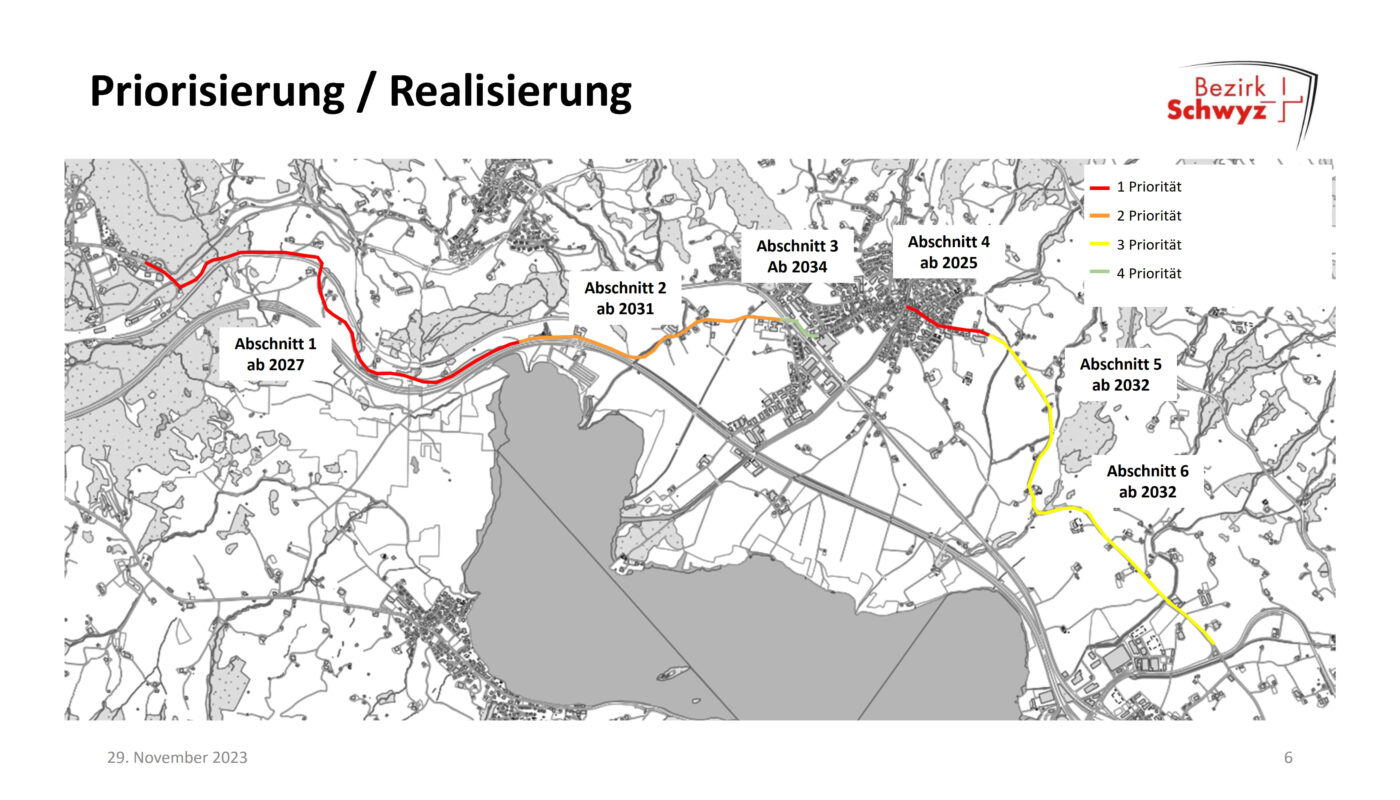 Das Bild zeigt die Abschnitte Gesamtkonzept Steinerstrasse mit Realisierungszeitpunkten für deren Sanierung